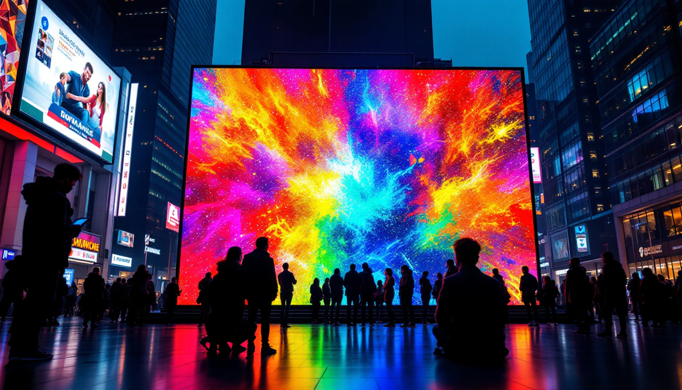 A photograph of a vibrant led display in an urban setting