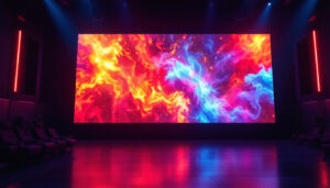 A photograph of a vibrant led display in a cinematic setting
