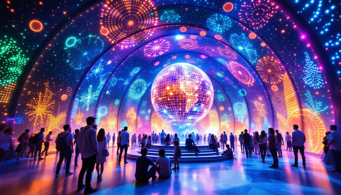 A photograph of capture a photograph of the interior vegas sphere showcasing its stunning led display