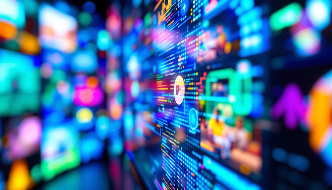 A photograph of a vibrant led display showcasing a variety of colors and images