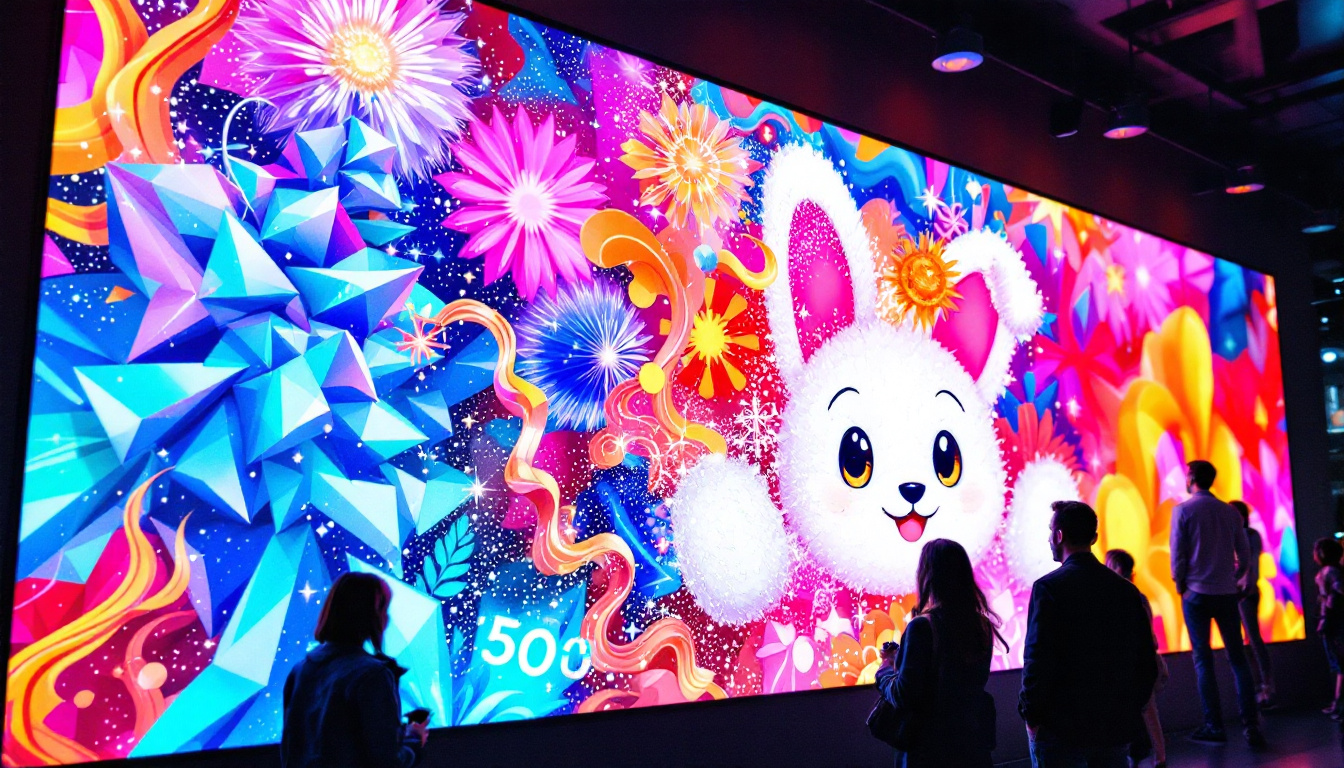 A photograph of a vibrant led display in a commercial setting