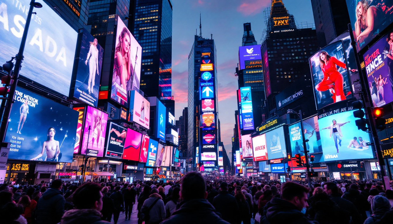 A photograph of capture a photograph of the vibrant led displays in times square at dusk