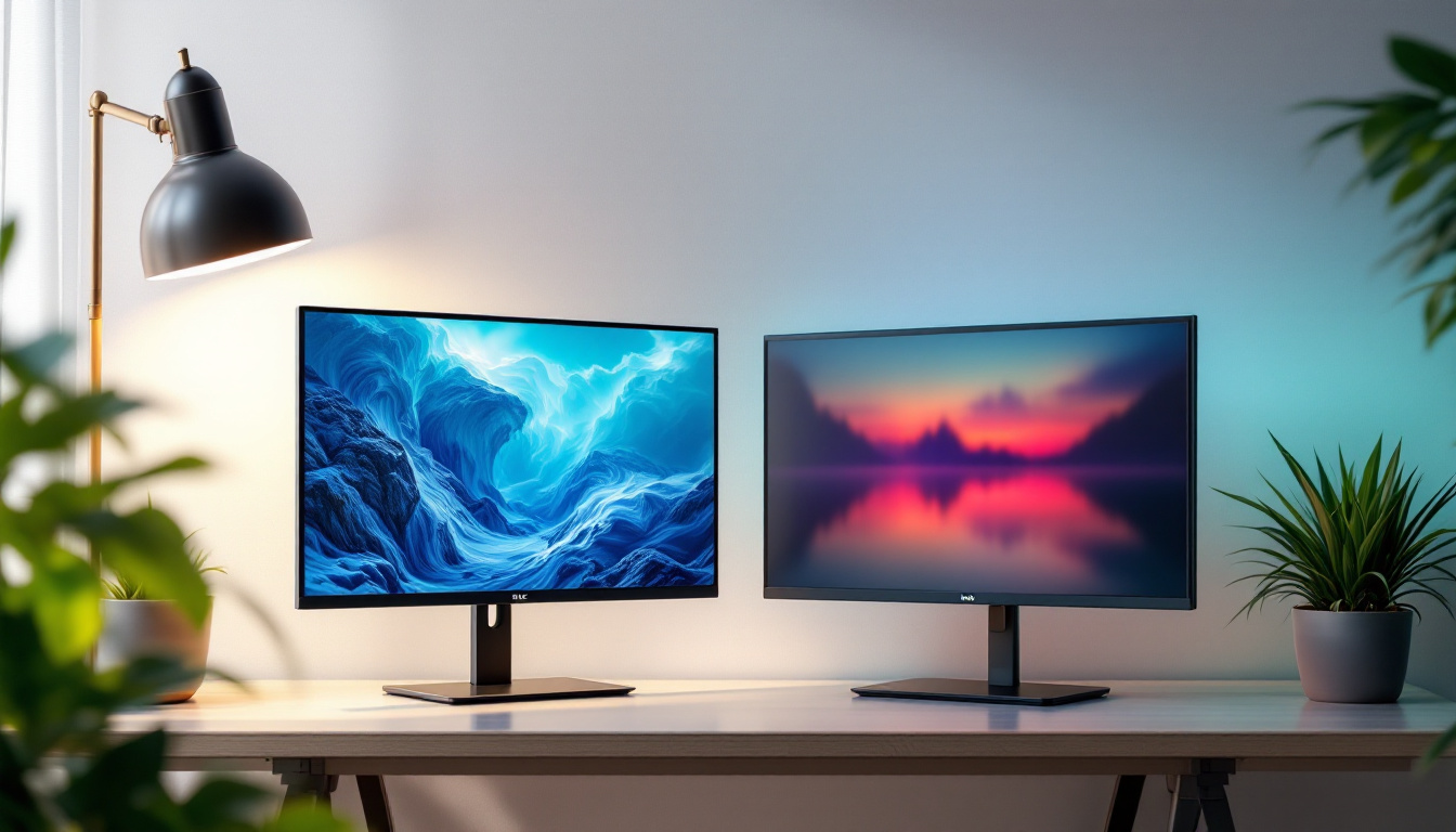 A photograph of a side-by-side comparison of an lcd screen and an led screen