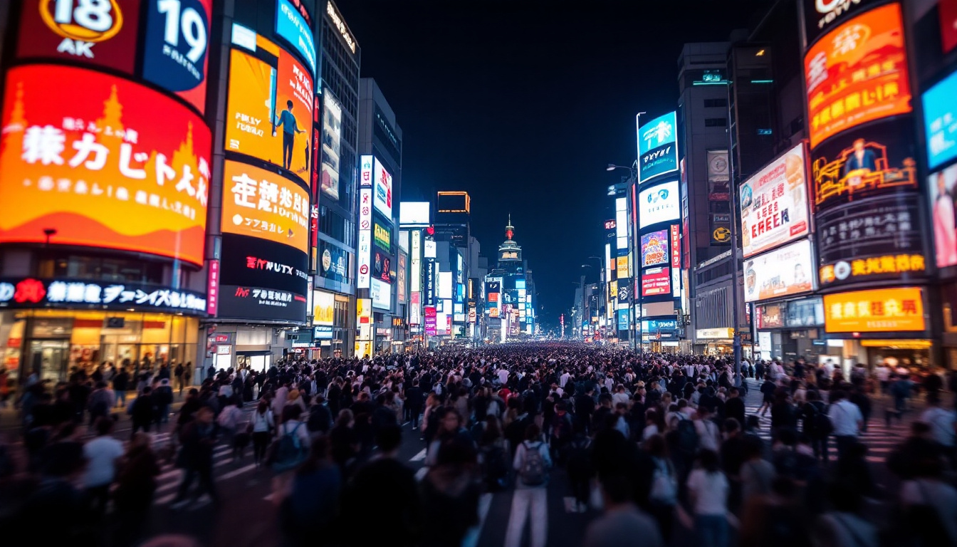 A photograph of capture a photograph of the vibrant shibuya crossing at night