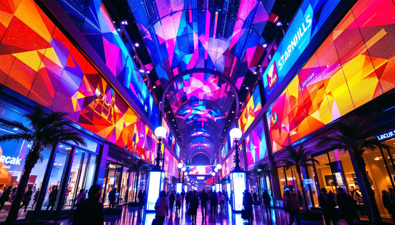 A photograph of the vibrant led display at the largest shopping mall in las vegas