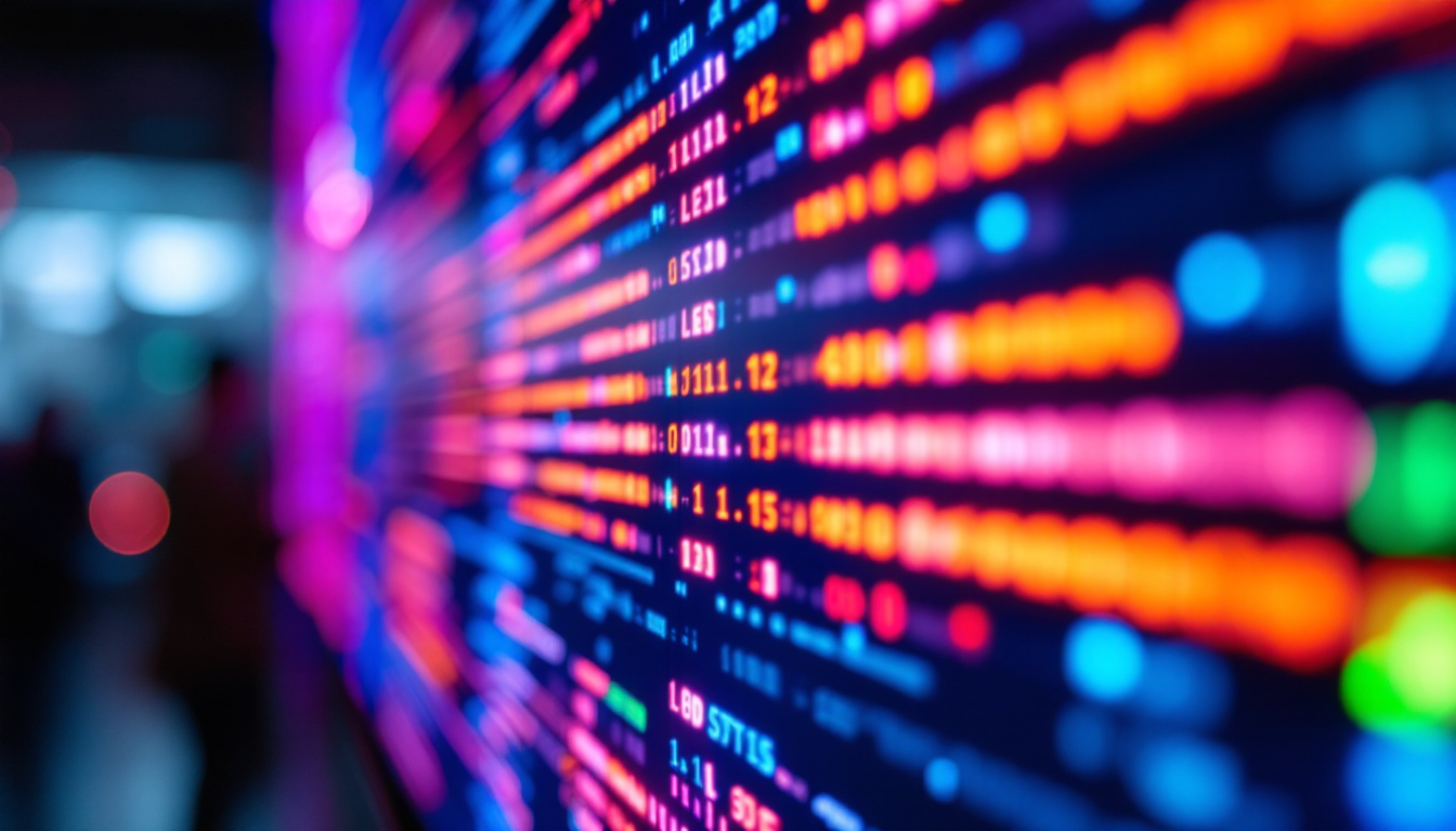 A photograph of a close-up shot of a vibrant led display in use