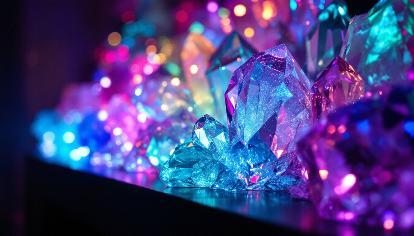 A photograph of a stunning 5d crystal led display in a dimly lit environment