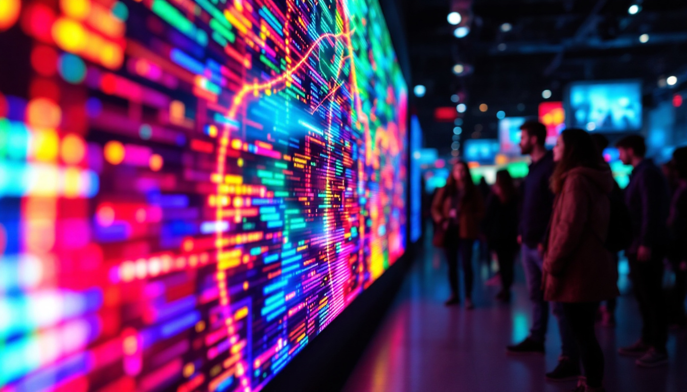A photograph of a vibrant led display in a dynamic setting