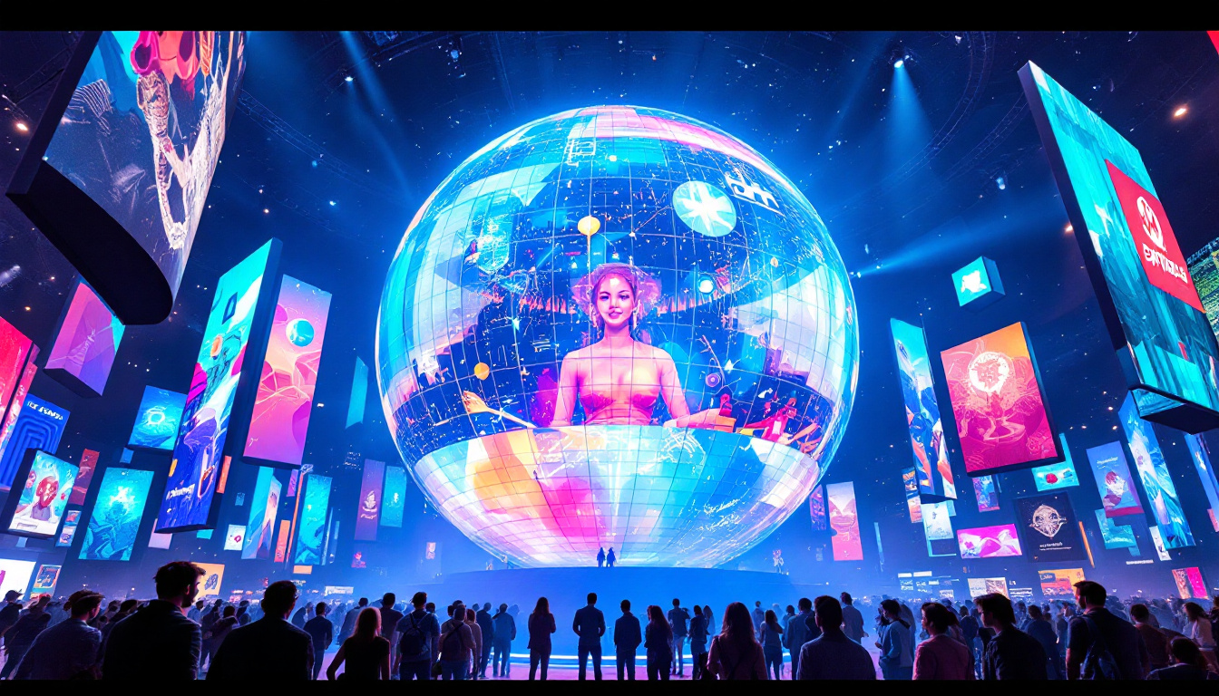 A photograph of a vibrant led display at the capacity sphere in las vegas