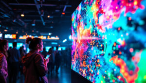 A photograph of a vibrant led display in action
