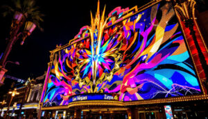 A photograph of capture a photograph of the exterior of the largest theater in las vegas