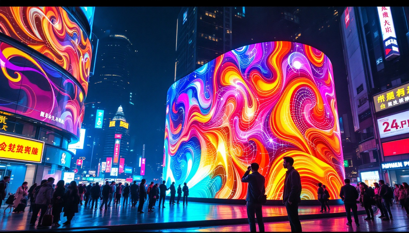A photograph of a vibrant led display in a bustling shenzhen street