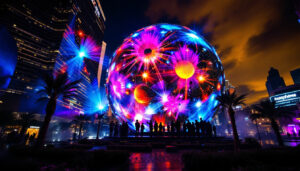 A photograph of capture a photograph of the exosphere led display in las vegas