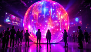 A photograph of capture a photograph of the sphere's vibrant led display in action