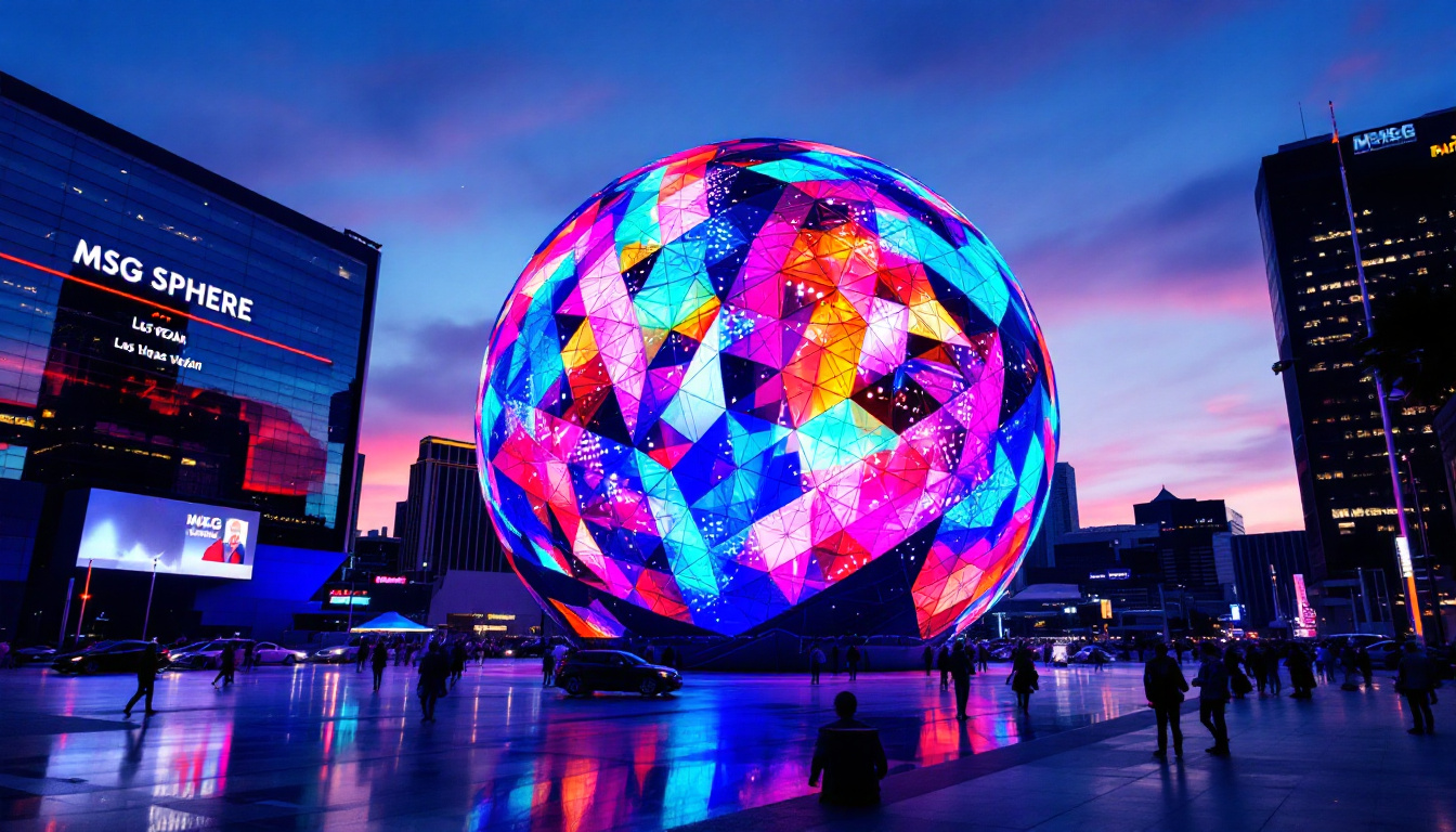 A photograph of a vibrant led display at the msg sphere in las vegas