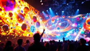 A photograph of capture a photograph of a vibrant led display showcasing dynamic visuals at the sphere venue