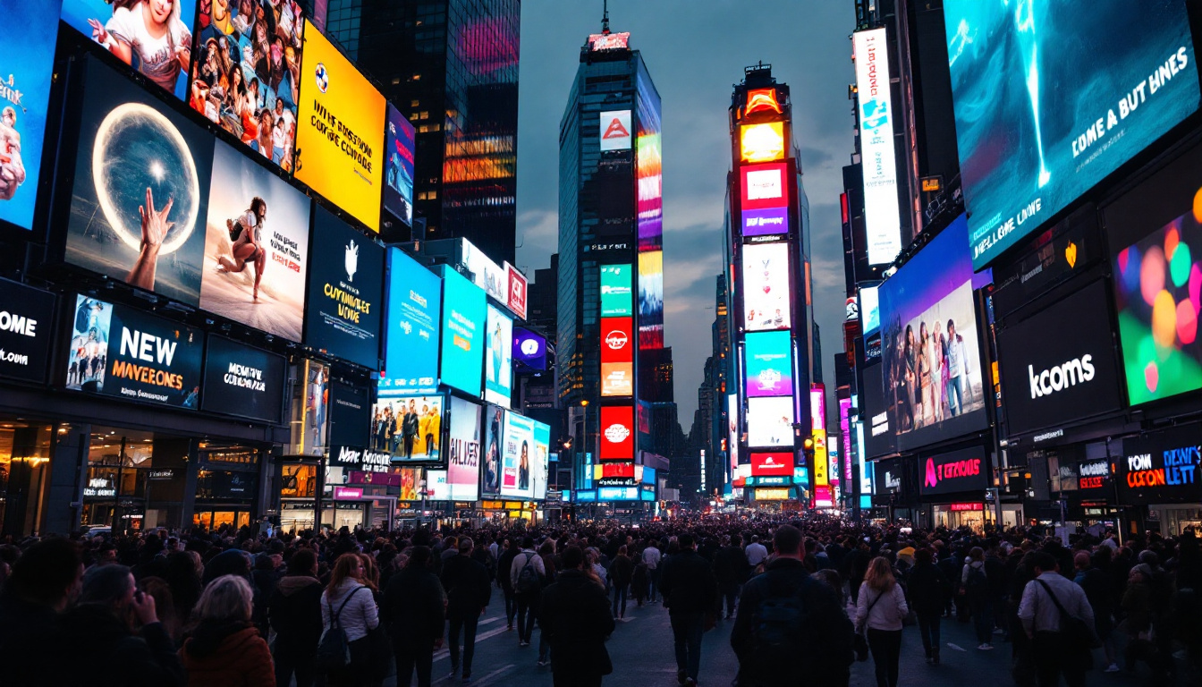 A photograph of capture a photograph of the vibrant led displays in times square at dusk