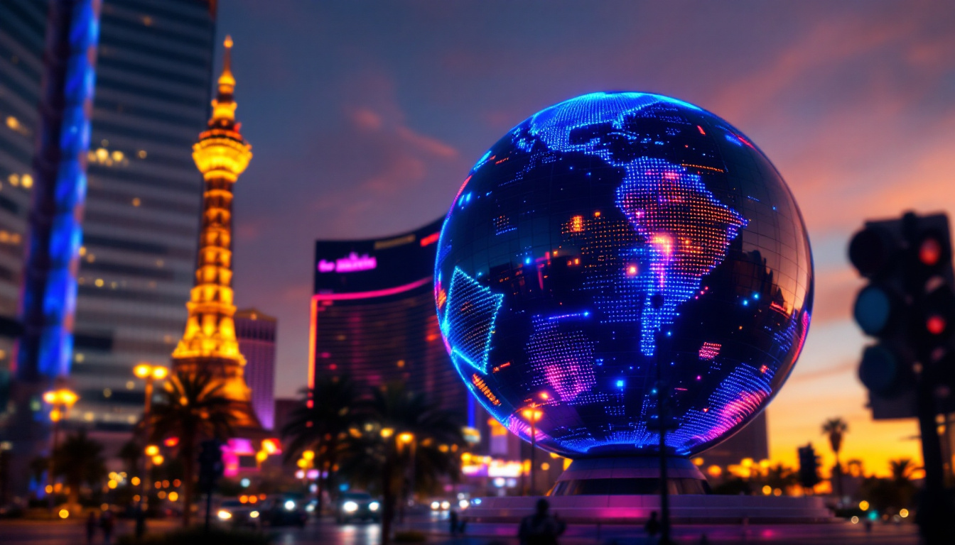 A photograph of capture a photograph of the giant ball in las vegas