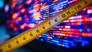 A photograph of a close-up shot of a rectangular led display showcasing vibrant colors and sharp graphics