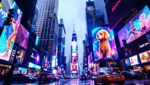 A photograph of the vibrant led display at 599 11th avenue in new york
