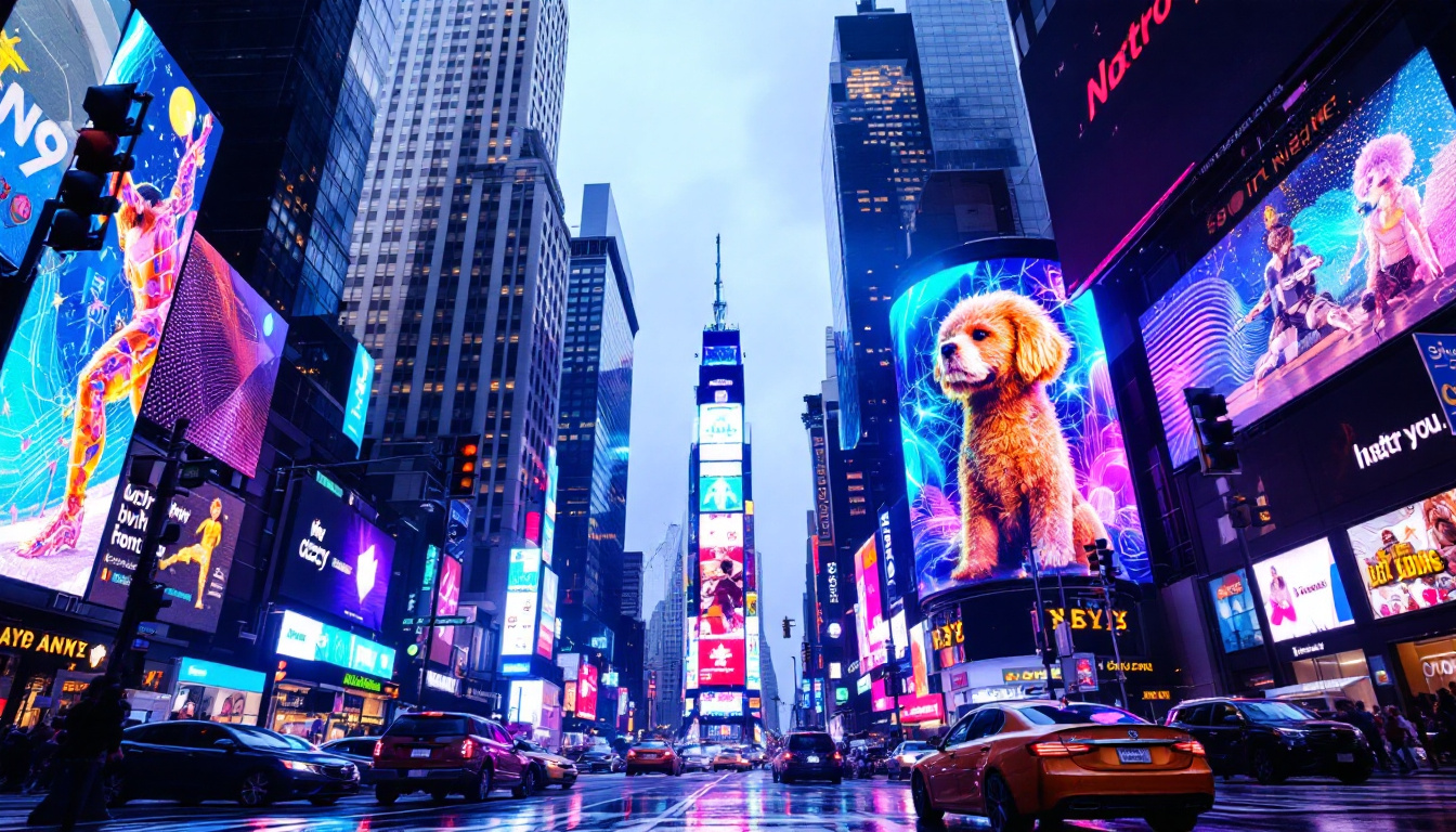 A photograph of the vibrant led display at 599 11th avenue in new york