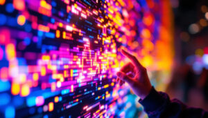 A photograph of a close-up shot of a high-resolution led display showcasing vibrant colors and intricate details