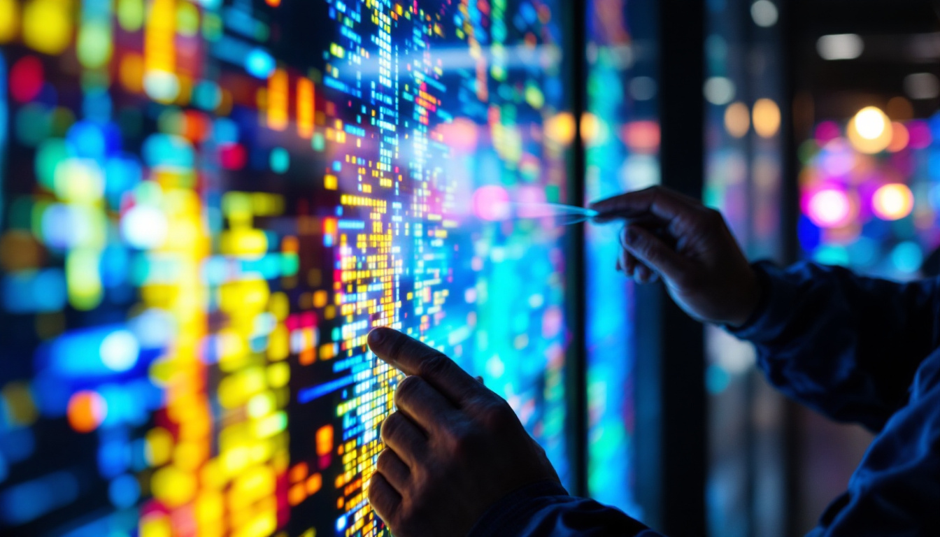 A photograph of a close-up of a technician applying window film to an led display