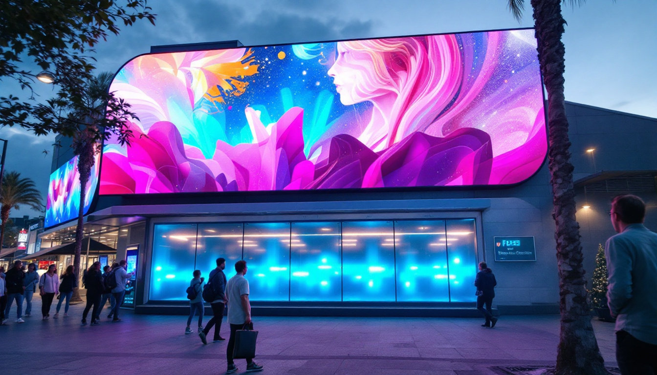 A photograph of a vibrant led display in a bustling urban setting in ontario