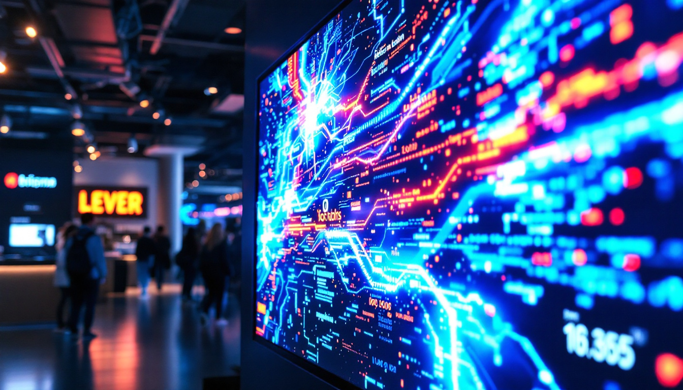 A photograph of a vibrant led display showcasing dynamic content in a modern setting