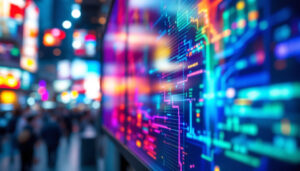 A photograph of a vibrant led display in use