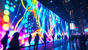 A photograph of capture a photograph of a vibrant led display in an urban setting