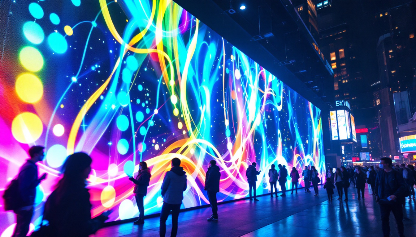 A photograph of capture a photograph of a vibrant led display in an urban setting