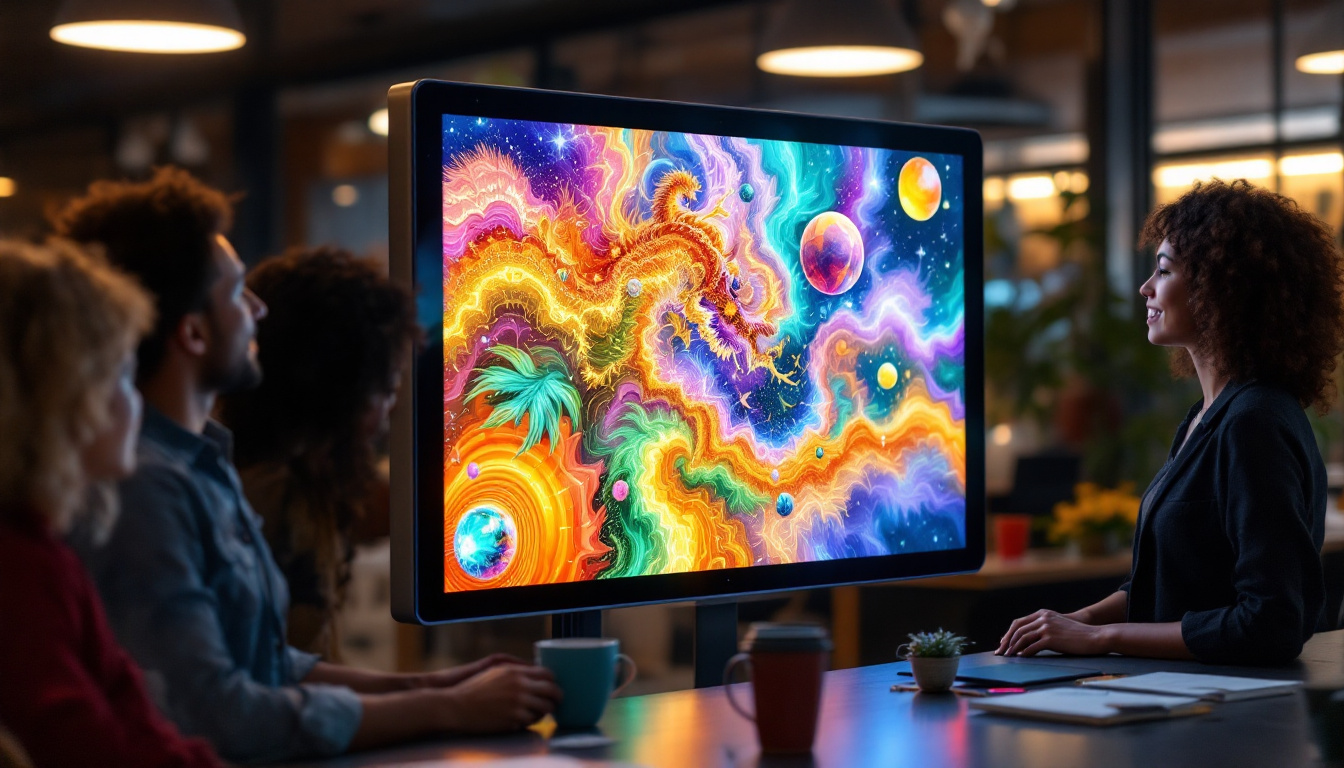 A photograph of a vibrant and engaging portable interactive board in use