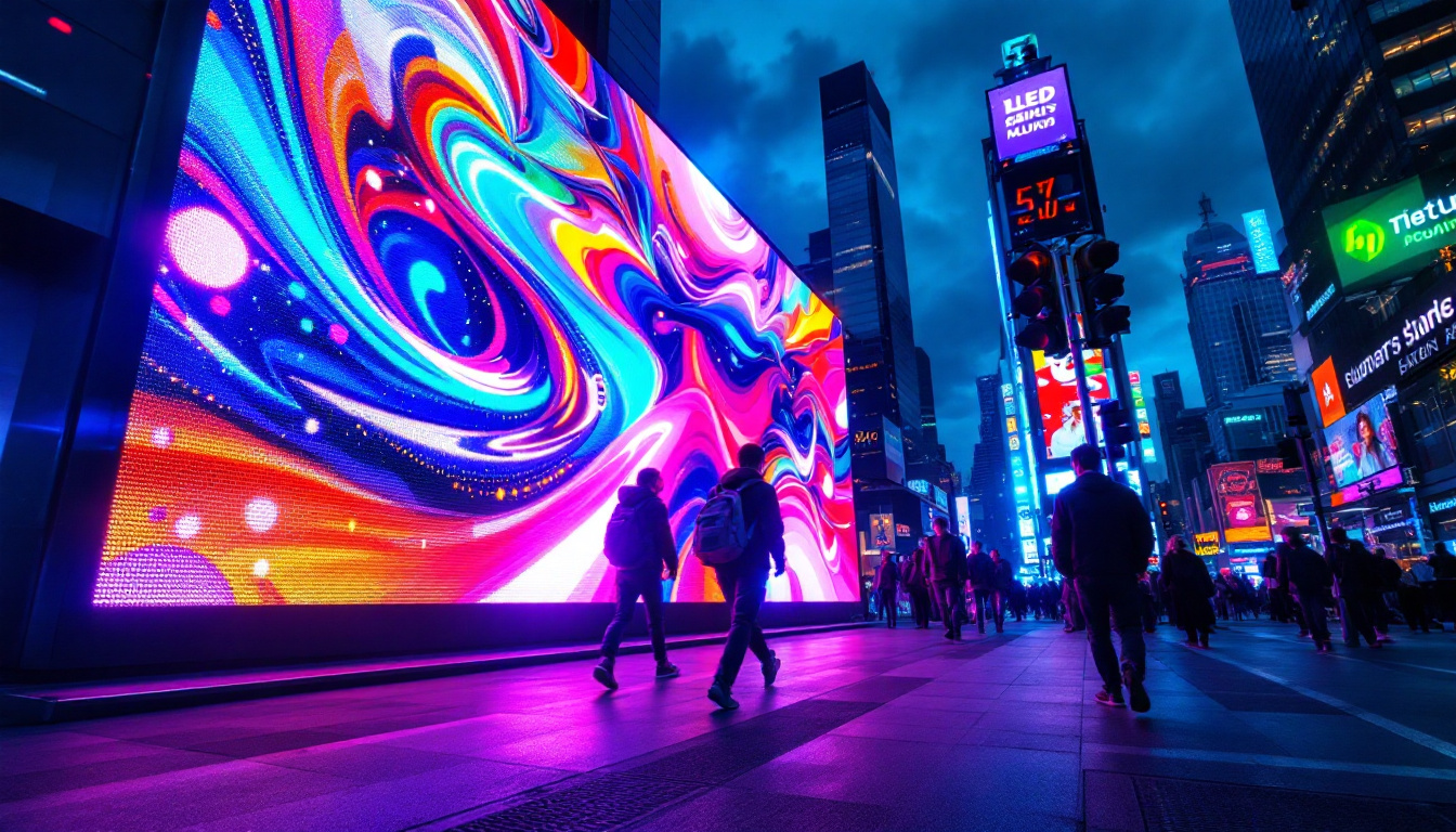 A photograph of a vibrant led display in action
