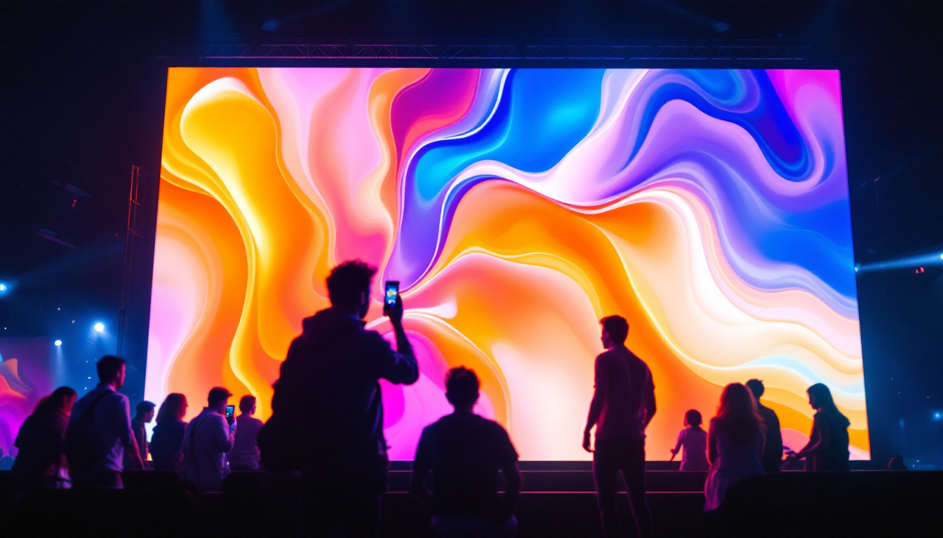 A photograph of a vibrant led screen panel in a dynamic setting