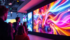 A photograph of a vibrant led screen in use at an event