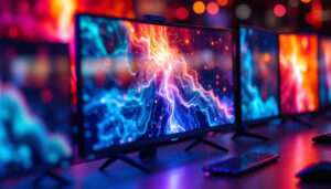 A photograph of a close-up shot of various lcd monitor panels
