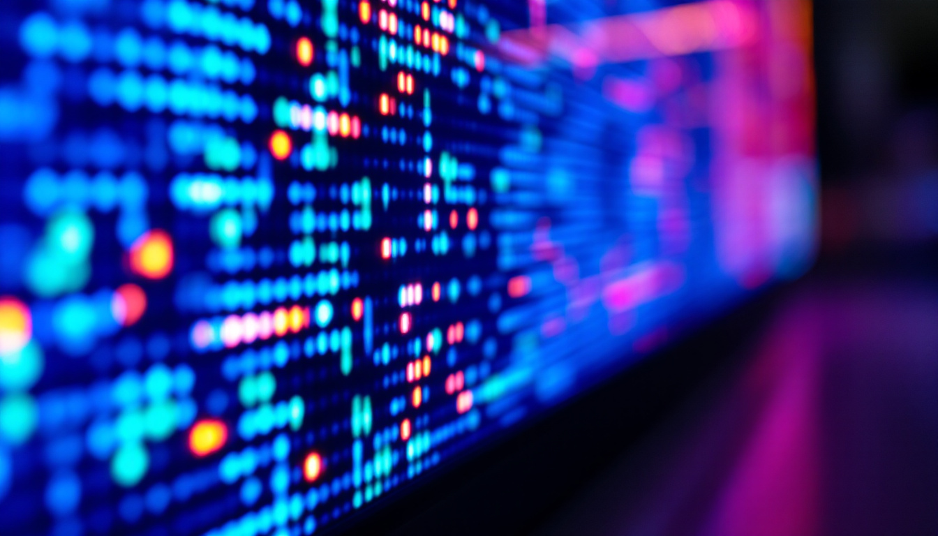 A photograph of a close-up shot of a vibrant led display in use