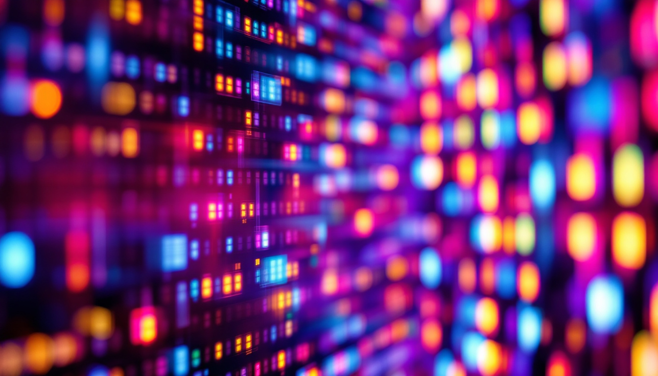 A photograph of a close-up of a vibrant led display showcasing a colorful image or video