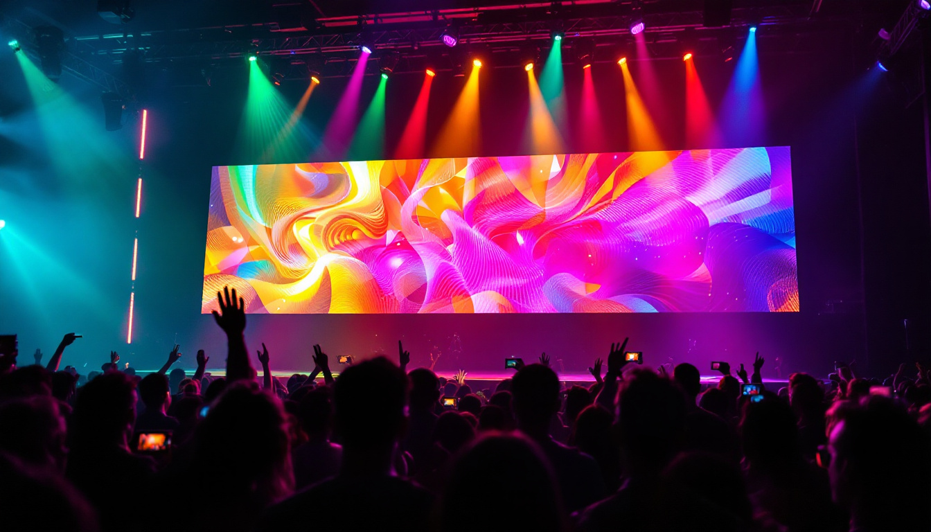 A photograph of capture a photograph of a vibrant led display in a lively venue setting