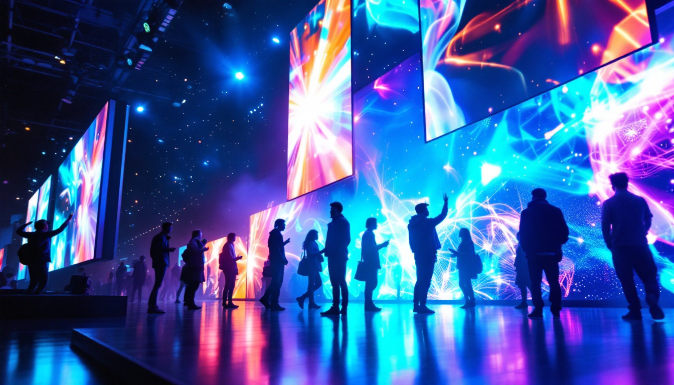 A photograph of a vibrant led display in a dynamic setting