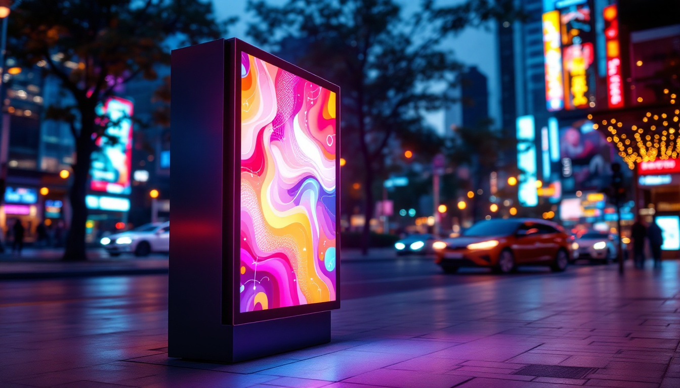 A photograph of a vibrant outdoor lighted sign box featuring an led display