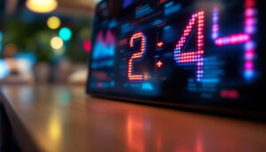A photograph of capture a photograph of a vibrant led display showcasing the numbers 2 and 4 prominently