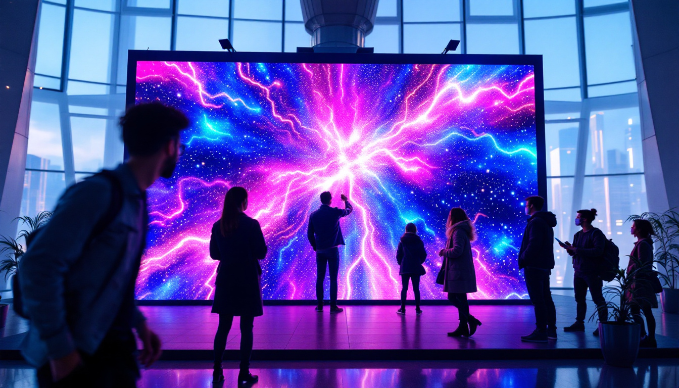 A photograph of a vibrant led display in a dynamic setting
