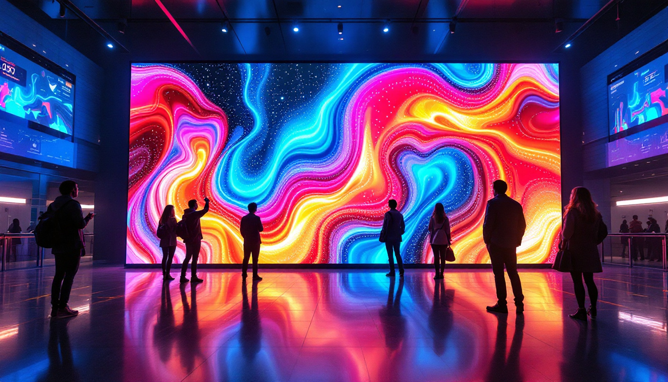 A photograph of a vibrant led display in a dynamic setting