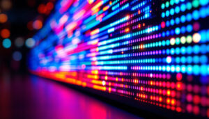 A photograph of a close-up of a vibrant led display in action