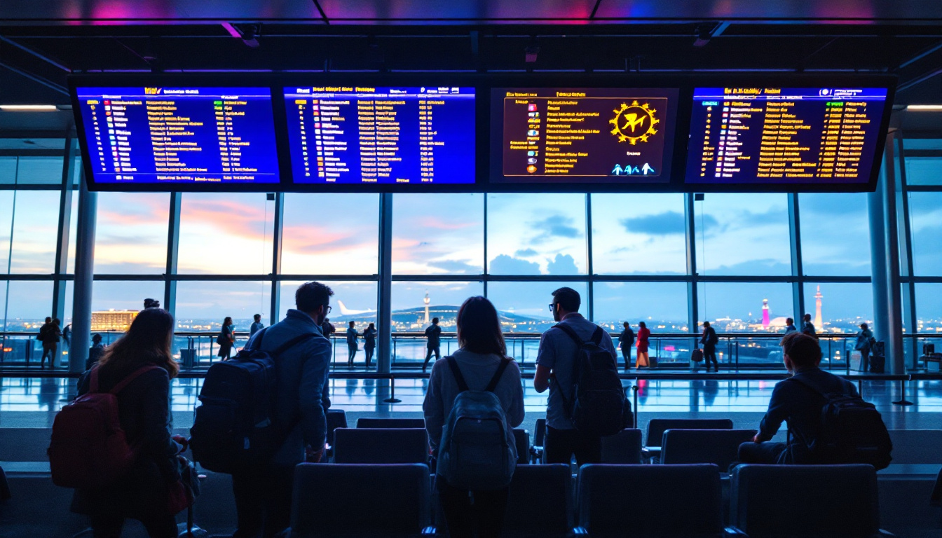 A photograph of capture a photograph of the nhv airport's vibrant led display showcasing flight information