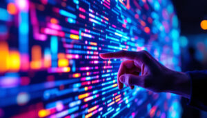 A photograph of a close-up shot of a vibrant led display in action