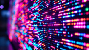 A photograph of a close-up shot of a modern led display showcasing a diagonal matrix pattern
