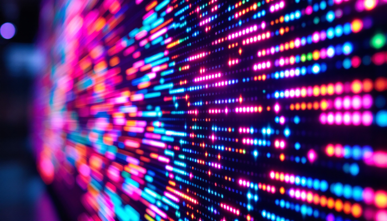 A photograph of a close-up shot of a modern led display showcasing a diagonal matrix pattern